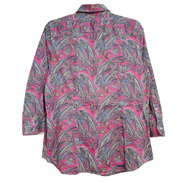 Chaps Womens Pink Paisley Print Button Down Shirt No Iron Long Sleeve Size M - Picture 2 of 6